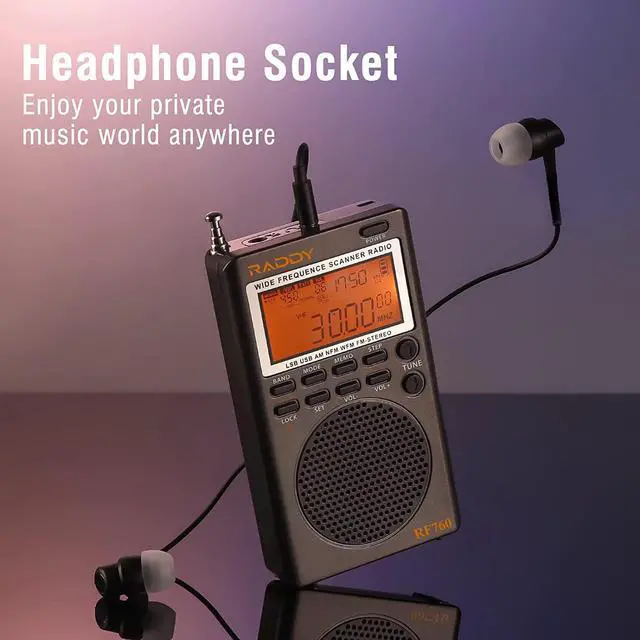 Alt view image 4 of 7 - RF760 Port SSB Shortwave Radio Receiver with NOAA Alert, Full Band AM/FM/SW/CB/VHF/UHF/WX/AIR, Battery Operated, Recharge Digital Radio with Earphone Jack and 9.7ft Wire Antenna