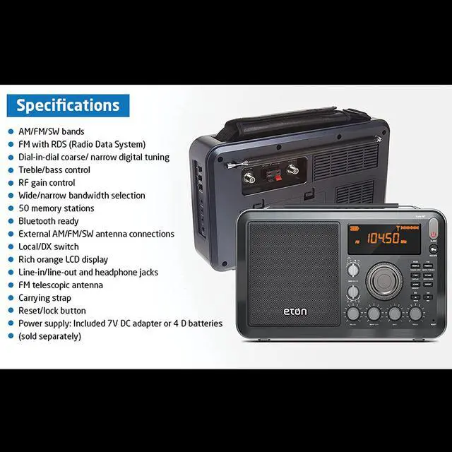 Alt view image 4 of 6 - Eton - Elite Field AM/FM/Shortwave Desktop Radio with Bluetooth, Mineral Grey, 2-Band, Bluetooth Ready, LCD Display, Headphone Jack, Strong Anti-Interference, 50 Station Memory