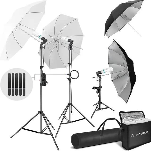 Main image of LimoStudio, 700W Output Lighting Series, LMS103, Soft Continuous Lighting Kit for White and Black Umbrella Reflector with Accessory and Carry Bag