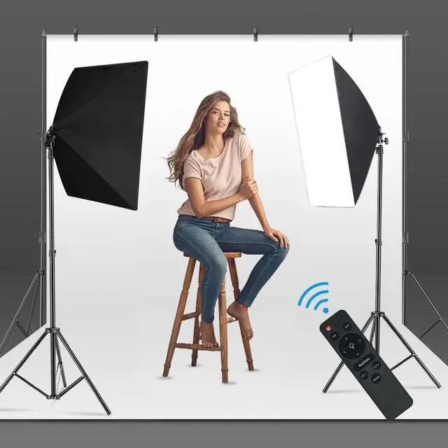 Alt view image 6 of 6 - MOUNTDOG Softbox Lighting Kit, 2x19.7"x27.5" Photography Continuous Lighting System with 2pcs 85W 5700K E27 Socket LED Bulbs and Remote for Portrait Product Fashion Photography
