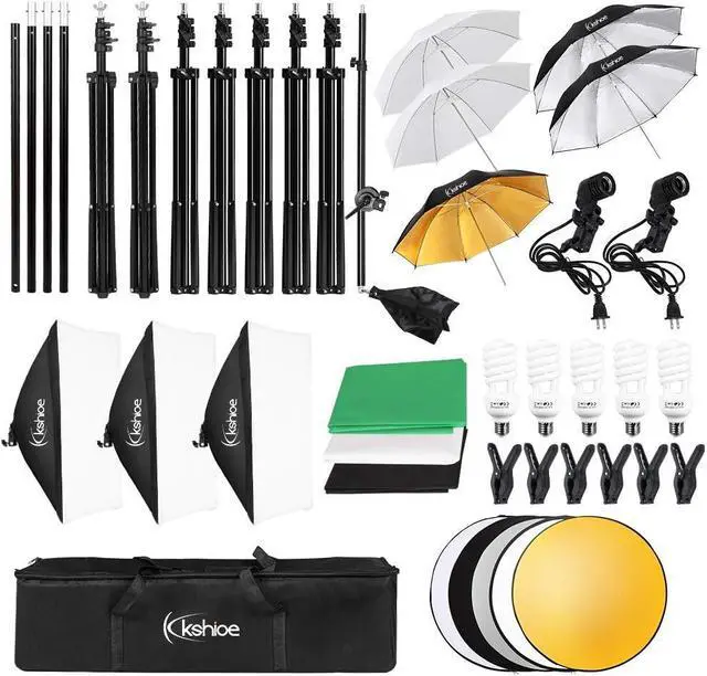 Alt view image 5 of 5 - Photography Lighting Kit, 6.5x10feet/2x3m Backdrops Stand Support System, 5 in 1 reflectors, 1600w 5500k Umbrellas Softbox Continuous Lighting Kit for Portrait, Product and Video Shooting
