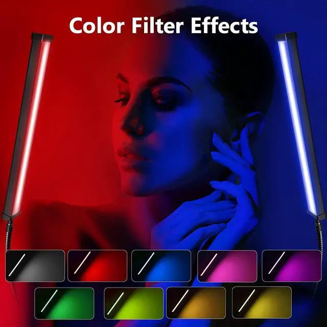 Alt view image 4 of 6 - LED Video Light Stick Wand Kit-Photography Lighting with Adjustable Tripod Stand, 9 Color Filters, Gepege 2 Packs 5600K Dimmable Portable Video Studio Lighting for Live Streaming/Portrait/Vlog
