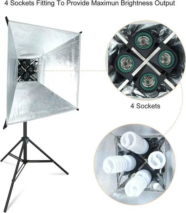 Alt view image 3 of 7 - LINCO Lincostore 2000 Watt Photo Studio Lighting Kit with 3 Color Muslin Backdrop Stand Photography Flora X Fluorescent 4-Socket Light Bank and Auto Pop-Up Softbox - Only Takes 3 Seconds to Set-up