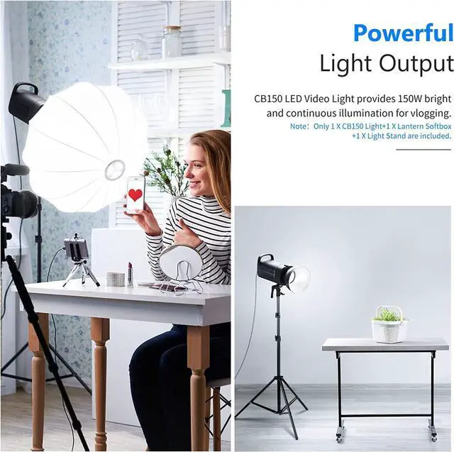 Alt view image 7 of 7 - Neewer 150W 5600K LED Video Light, CB150 2.4G LED Video Lighting Kit with Light Stand/Bowens Mount/Remote/Lantern Softbox, 13000Lux/1m, CRI/TLCI 97+ for Photo Video Studio Lighting Photography
