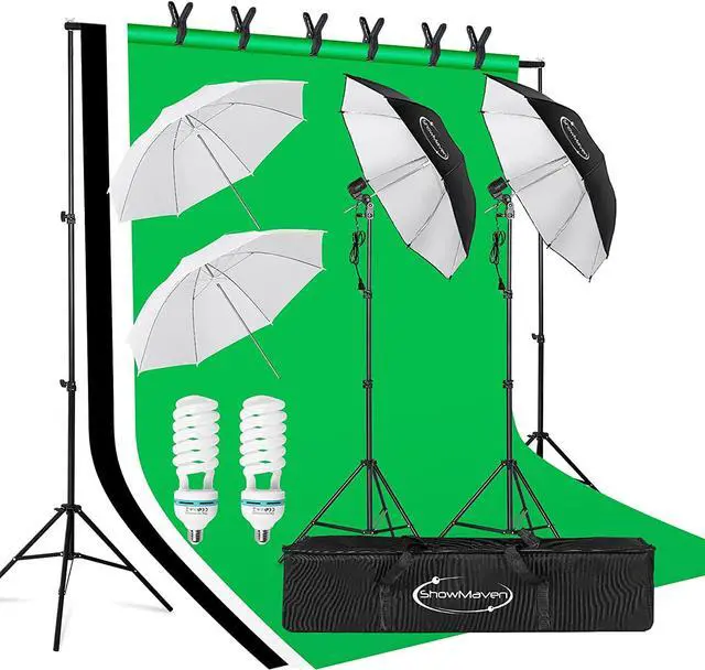 Main image of ShowMaven Photography Lighting, 6.5ft x 10ft Backdrop Stand and Umbrellas Continuous Lighting Kit for Photo Studio Product, Portrait and Video Shoot Photography
