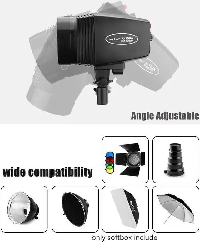 Alt view image 6 of 7 - Godox Professional Studio Strobe Lights Kit for Photography, Strobe Softbox Lighting Kit, 2x180W 5600K Monolights with Trigger, Softbox, Light Stands