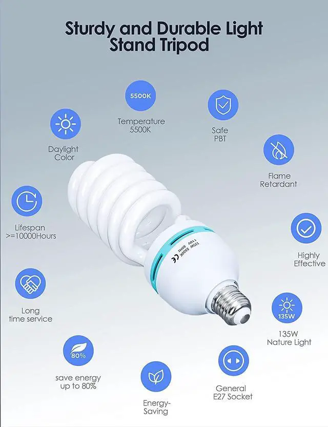 Alt view image 2 of 5 - 2pcs 135W Light Bulb 5500K CFL Daylight Spiral Softbox Lighting Kit Bulb in E27 Socket for Photography Photo