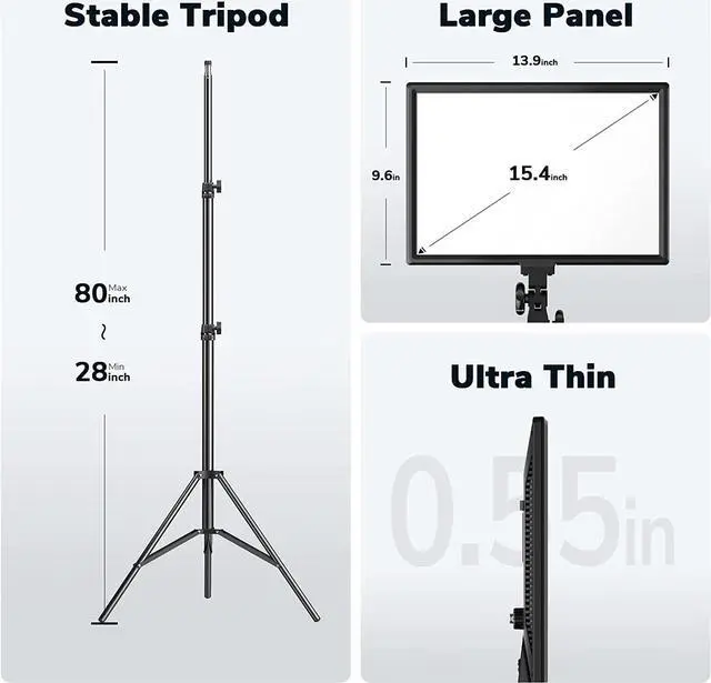 Alt view image 4 of 6 - D50 LED Video Light Panel Lights 15.4", 2 Packs 45W 3000K-8000K Bi-Color Dimmable Photography Lighting, CRI 96+ Videography Lighting for Video Shooting/Gaming/Live Stream/Studio/Film
