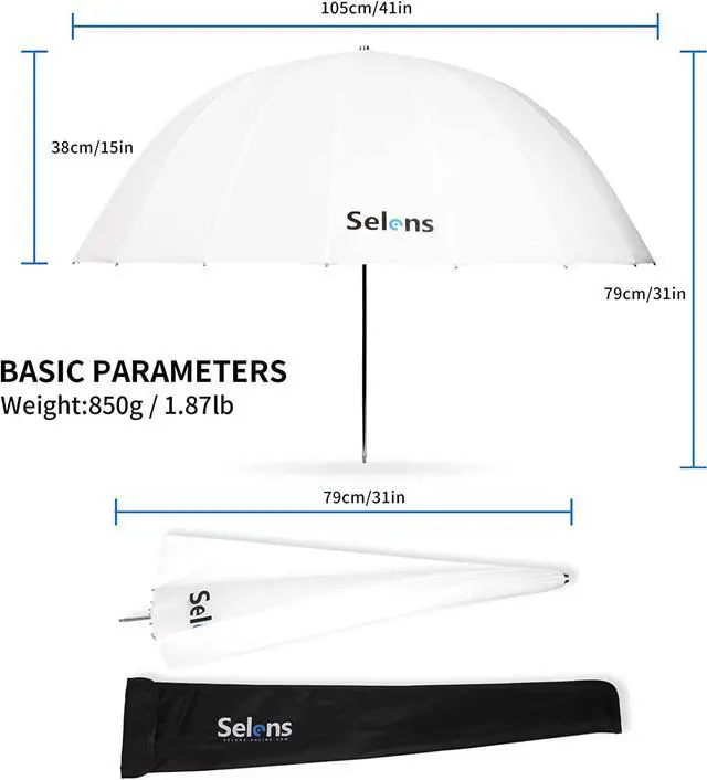 Alt view image 7 of 7 - Selens 41inch/104cm Diameter White Translucent Reflective Lighting Umbrella for Photo Video Studio, Lighting Diffuser