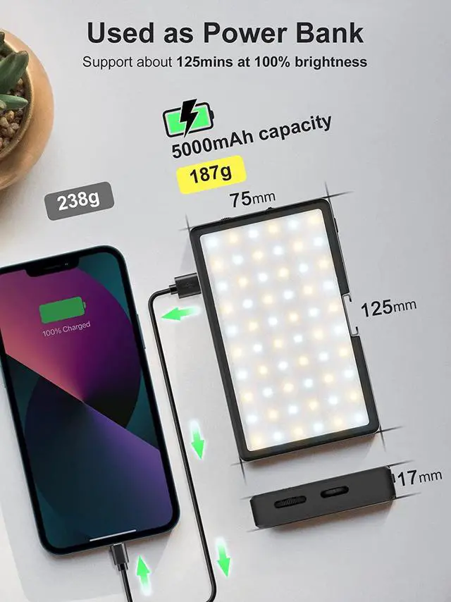 Alt view image 4 of 7 - RGB LED Video Light, Moman Camera Light for Photography, Portable 5000mAh Video Recording Lights with Cold Shoe, Mini Light CRI98+Dimmable 2500-9000K Video Lighting, On-Camera-LED-Video-Light