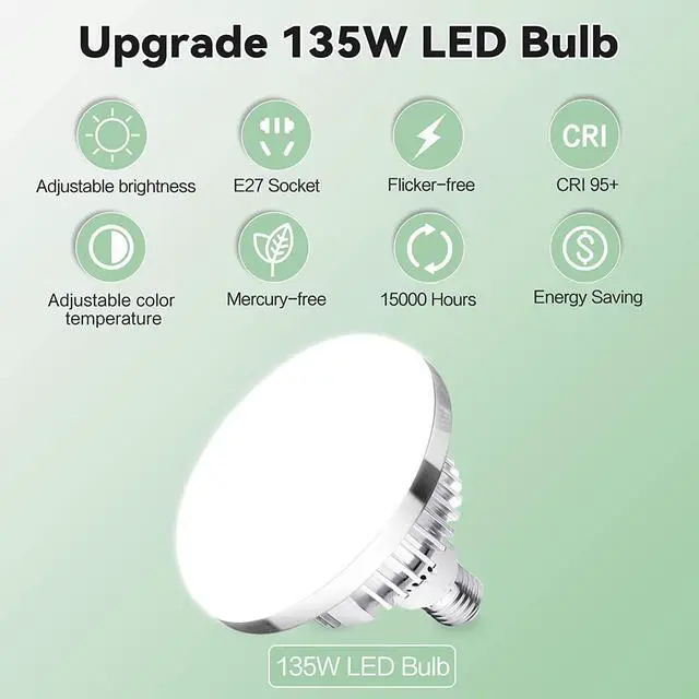 Alt view image 3 of 7 - Skytex 2Pack 135W Photography Light Bulb Dimmable Tricolor LED Bulbs 2700-6400K Colour Temperatures Softbox Bulb in E27 Socket for Photography Photo Video Studio Lighting