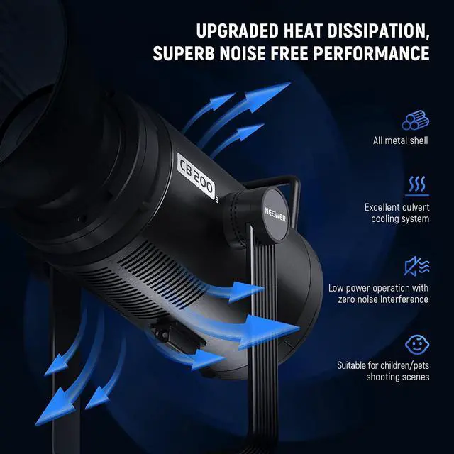 Alt view image 5 of 7 - NEEWER CB200B 210W LED Video Light with 2.4G/APP Remote Control, All Metal Bi Color COB Continuous Output Lighting with Bowens Mount 90000Lux/1m 2700K-6500K CRI/TLCI97+ 12 Effects for Video Recording