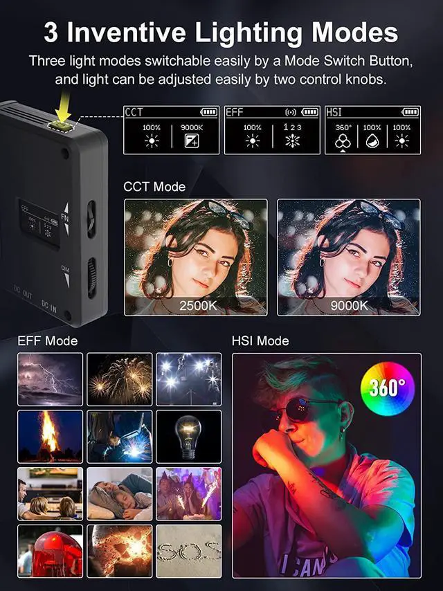 Alt view image 3 of 7 - RGB LED Video Light, Moman Camera Light for Photography, Portable 5000mAh Video Recording Lights with Cold Shoe, Mini Light CRI98+Dimmable 2500-9000K Video Lighting, On-Camera-LED-Video-Light