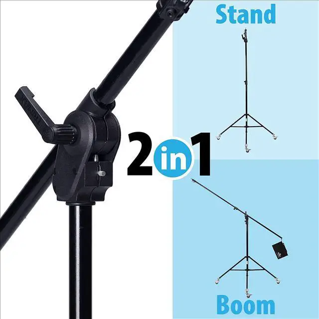 Alt view image 2 of 7 - BRITEK [Set of 2] 11.3ft/3.44m Heavy Duty Boom Light Stand w/Steel Caster Rubber Wheels  11.3 (Black),  Boom to Stand Pivot Riser w/Counterweight Bag for Studio Outdoor Photography Portrait Video