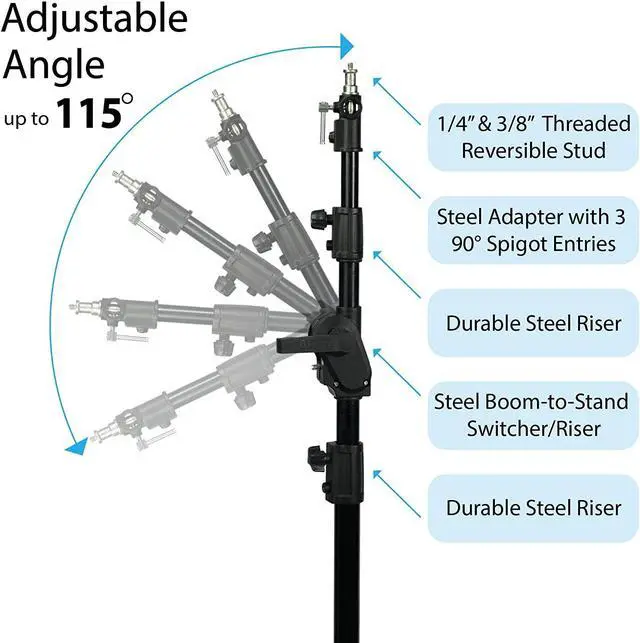 Alt view image 4 of 7 - BRITEK [Set of 2] 11.3ft/3.44m Heavy Duty Boom Light Stand w/Steel Caster Rubber Wheels  11.3 (Black),  Boom to Stand Pivot Riser w/Counterweight Bag for Studio Outdoor Photography Portrait Video