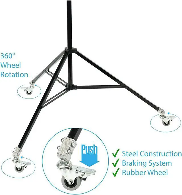 Alt view image 5 of 7 - BRITEK [Set of 2] 11.3ft/3.44m Heavy Duty Boom Light Stand w/Steel Caster Rubber Wheels  11.3 (Black),  Boom to Stand Pivot Riser w/Counterweight Bag for Studio Outdoor Photography Portrait Video