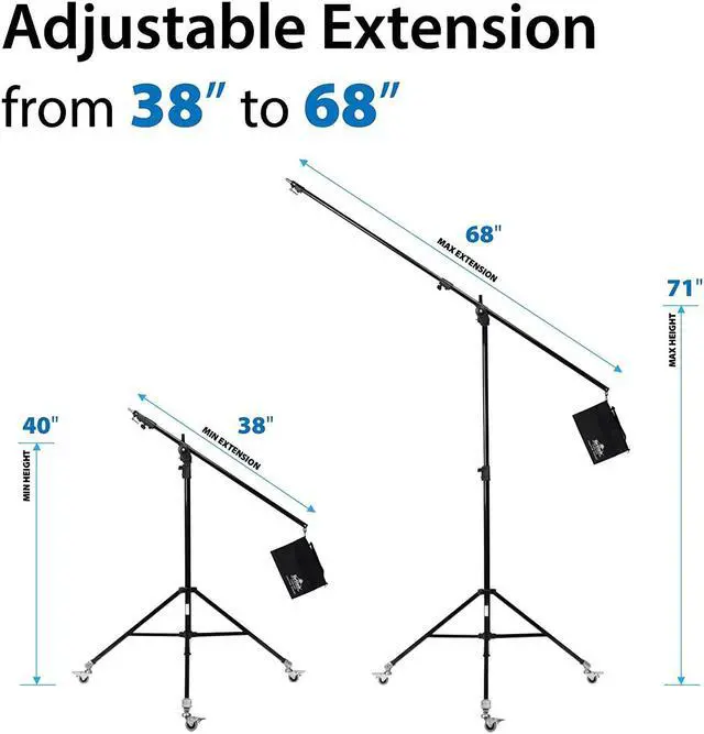 Alt view image 6 of 7 - BRITEK [Set of 2] 11.3ft/3.44m Heavy Duty Boom Light Stand w/Steel Caster Rubber Wheels  11.3 (Black),  Boom to Stand Pivot Riser w/Counterweight Bag for Studio Outdoor Photography Portrait Video
