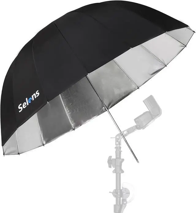 Main image of Selens 65 Inch Diameter Photography Studio Umbrella, Black/Silver Reflective Lighting Umbrella for Flash Light and Location Shoots