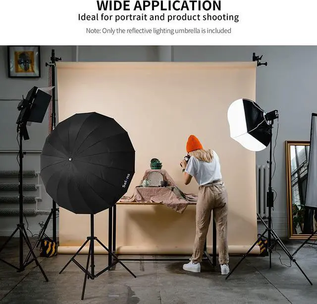 Alt view image 3 of 5 - Selens 65 Inch Diameter Photography Studio Umbrella, Black/Silver Reflective Lighting Umbrella for Flash Light and Location Shoots