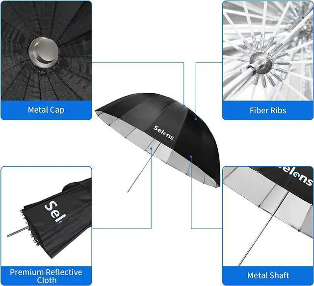 Alt view image 4 of 5 - Selens 65 Inch Diameter Photography Studio Umbrella, Black/Silver Reflective Lighting Umbrella for Flash Light and Location Shoots
