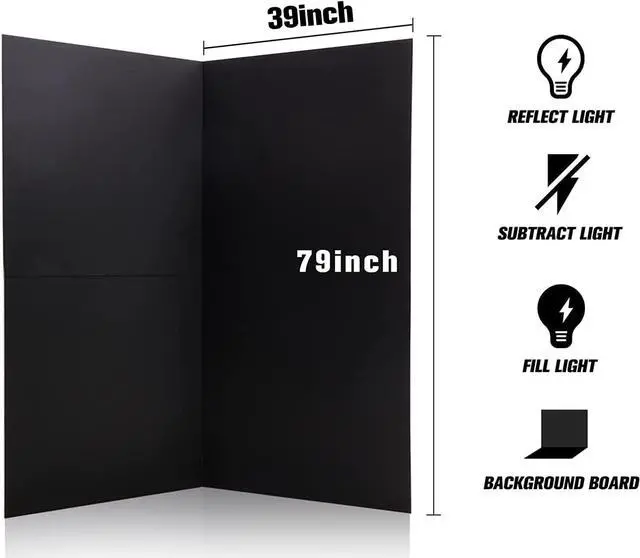 Alt view image 2 of 7 - Photography Foldable Reflector Backdrop, 78.7x78.7inch 2 in 1 Background Cardboard, Double Sided Black/White Light Diffuser Board, BEIYANG