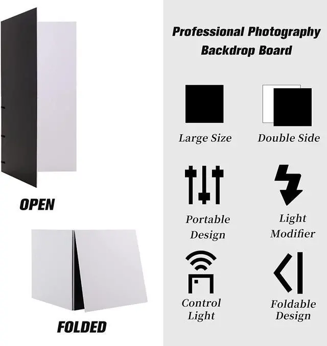Alt view image 3 of 7 - Photography Foldable Reflector Backdrop, 78.7x78.7inch 2 in 1 Background Cardboard, Double Sided Black/White Light Diffuser Board, BEIYANG