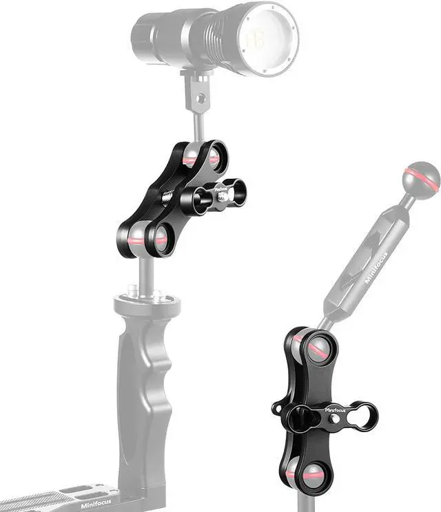 Alt view image 2 of 7 - MINIFOCUS 1" Long Ball Clamp Dual Holder Mount for Underwater Photography Diving Light System, Compatible for GoPro Action Camera Flashlight Arms System(2 PCS)
