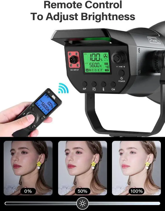 Alt view image 5 of 7 - Pixel 120W LED Continuous Output Video Light, 5600K Bowens Mount Photography Light, 10900lux@1m CRI97+ TLCI99+ Studio Light , Remote Controller for Portrait Shooting and Video Recording