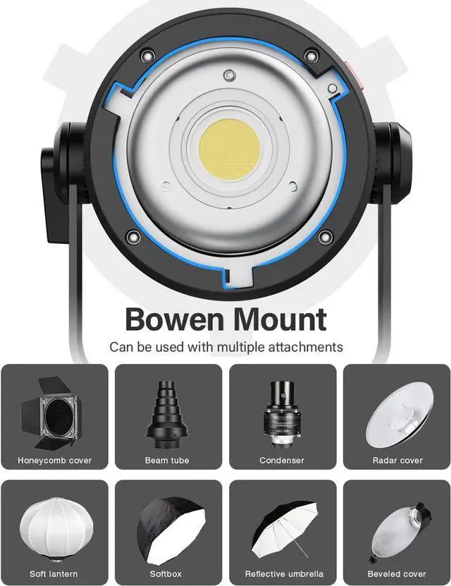 Alt view image 6 of 7 - Pixel 120W LED Continuous Output Video Light, 5600K Bowens Mount Photography Light, 10900lux@1m CRI97+ TLCI99+ Studio Light , Remote Controller for Portrait Shooting and Video Recording