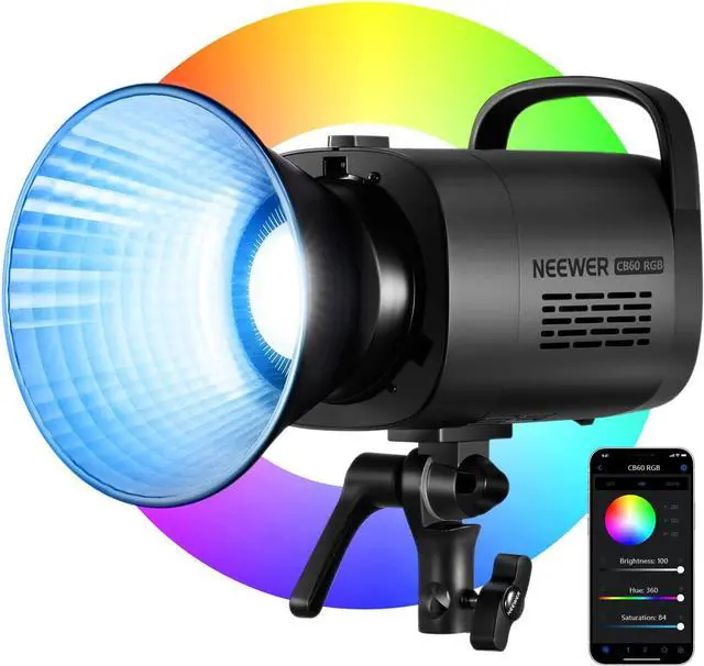 Main image of CB60 RGB 70W LED Video Light with App Control, Bowens Mount COB Full Color Continuous Output Lighting 18000Lux/1m CCT 2700K-6500K CRI97+ 17 Scenes for Photography/Studio Video Recording