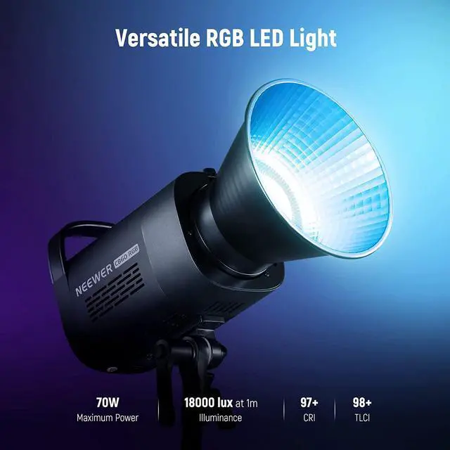 Alt view image 2 of 7 - CB60 RGB 70W LED Video Light with App Control, Bowens Mount COB Full Color Continuous Output Lighting 18000Lux/1m CCT 2700K-6500K CRI97+ 17 Scenes for Photography/Studio Video Recording