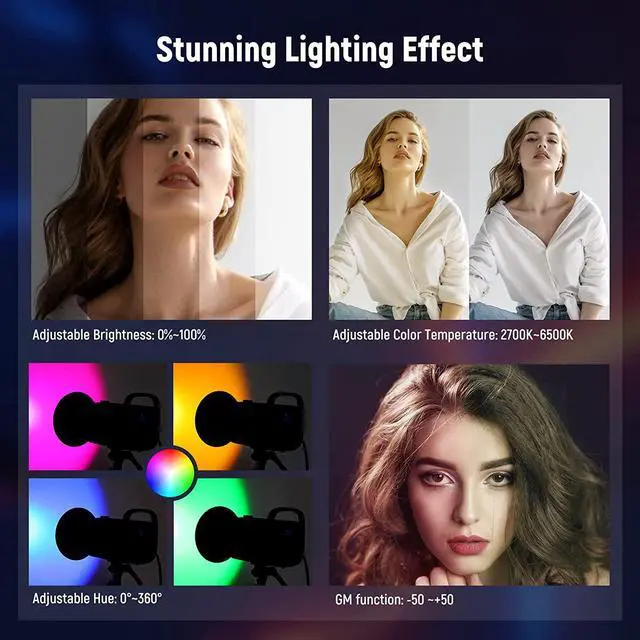 Alt view image 5 of 7 - CB60 RGB 70W LED Video Light with App Control, Bowens Mount COB Full Color Continuous Output Lighting 18000Lux/1m CCT 2700K-6500K CRI97+ 17 Scenes for Photography/Studio Video Recording