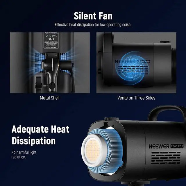 Alt view image 6 of 7 - CB60 RGB 70W LED Video Light with App Control, Bowens Mount COB Full Color Continuous Output Lighting 18000Lux/1m CCT 2700K-6500K CRI97+ 17 Scenes for Photography/Studio Video Recording