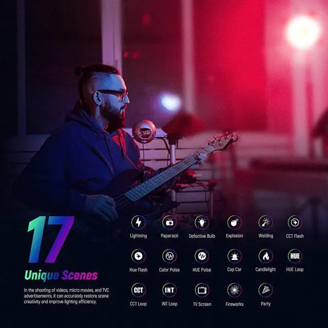 Alt view image 7 of 7 - CB60 RGB 70W LED Video Light with App Control, Bowens Mount COB Full Color Continuous Output Lighting 18000Lux/1m CCT 2700K-6500K CRI97+ 17 Scenes for Photography/Studio Video Recording