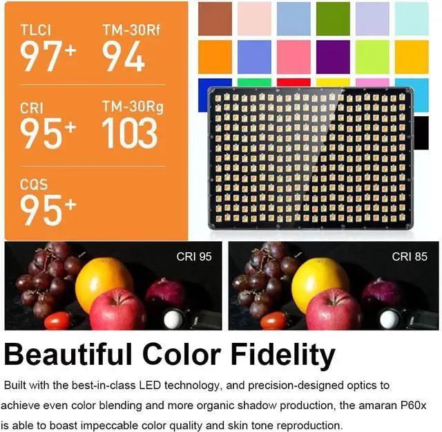 Alt view image 2 of 7 - Amaran P60x 60W Output Bi-Color Lensed LED Panel Video Light 5070+ lux, CRI 95+, TLCI 97+, Color Temperature 3200K~6500K, APP Control & 4 Built-in Lighting FX, Softbox, Carring Case