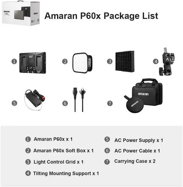 Alt view image 6 of 7 - Amaran P60x 60W Output Bi-Color Lensed LED Panel Video Light 5070+ lux, CRI 95+, TLCI 97+, Color Temperature 3200K~6500K, APP Control & 4 Built-in Lighting FX, Softbox, Carring Case