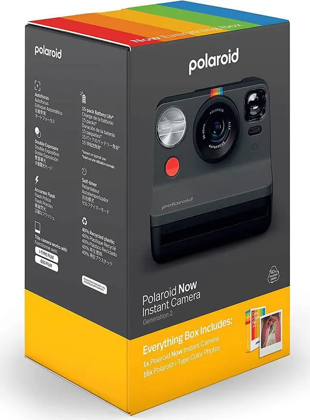 Alt view image 2 of 7 - Polaroid Now 2nd Generation I-Type Instant Camera + Film Bundle - Now Black Camera + 16 Color Photos (6248)