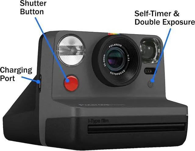 Alt view image 2 of 6 - Polaroid Gen 2 Now I-Type Instant Film Camera - Black Bundle with a Color i-Type Film Pack (8 Instant Photos) and a Cleaning Cloth
