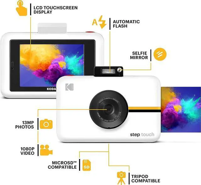 Alt view image 4 of 6 - Kodak Step Touch | 13MP Digital Camera & Instant Printer with 3.5 LCD Touchscreen Display, 1080p HD Video - Editing Suite, Bluetooth & Zink Zero Ink Technology | White