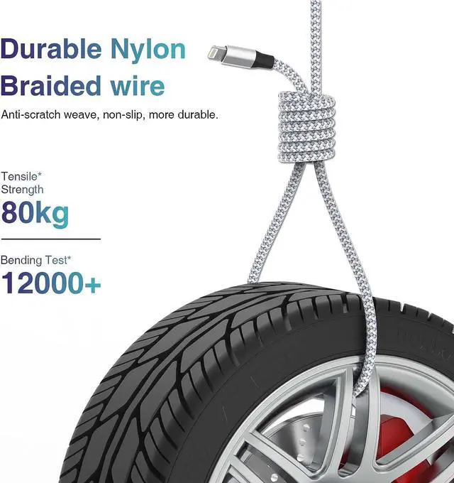 Alt view image 4 of 7 - Durable iPhone Charger Cord 6FT 3Pack [Apple MFi Certified] Lightning Cable Nylon Braided iPhone Cord Fast Charging iPhone Cable Compatible with iPhone 14/13/12 Pro Max/12Pro/11