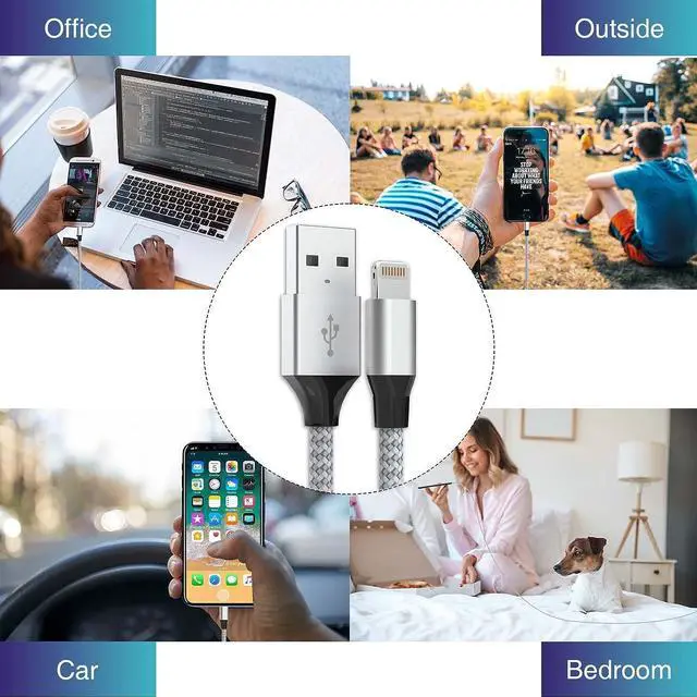 Alt view image 7 of 7 - Durable iPhone Charger Cord 6FT 3Pack [Apple MFi Certified] Lightning Cable Nylon Braided iPhone Cord Fast Charging iPhone Cable Compatible with iPhone 14/13/12 Pro Max/12Pro/11
