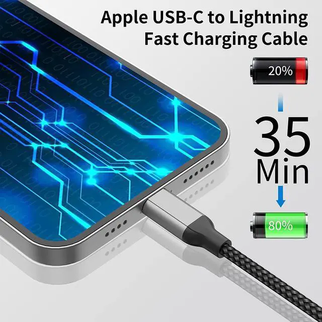 Alt view image 2 of 7 - USB C to Lightning Cable 1ft 2Pack Short iPhone Charger Cord MFi Certified Braided Fast Charging Type C to Lightning Cable Compatible with  iPhone 14/13/12/11Pro/X/XR/8/7/6s/Plus/SE/iPad