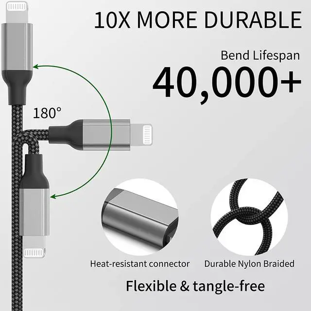 Alt view image 6 of 7 - USB C to Lightning Cable 1ft 2Pack Short iPhone Charger Cord MFi Certified Braided Fast Charging Type C to Lightning Cable Compatible with  iPhone 14/13/12/11Pro/X/XR/8/7/6s/Plus/SE/iPad