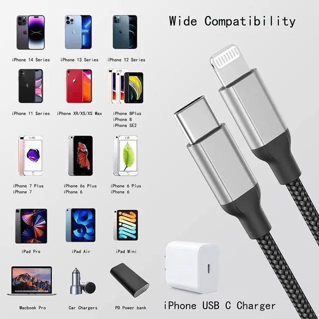 Alt view image 7 of 7 - USB C to Lightning Cable 1ft 2Pack Short iPhone Charger Cord MFi Certified Braided Fast Charging Type C to Lightning Cable Compatible with  iPhone 14/13/12/11Pro/X/XR/8/7/6s/Plus/SE/iPad