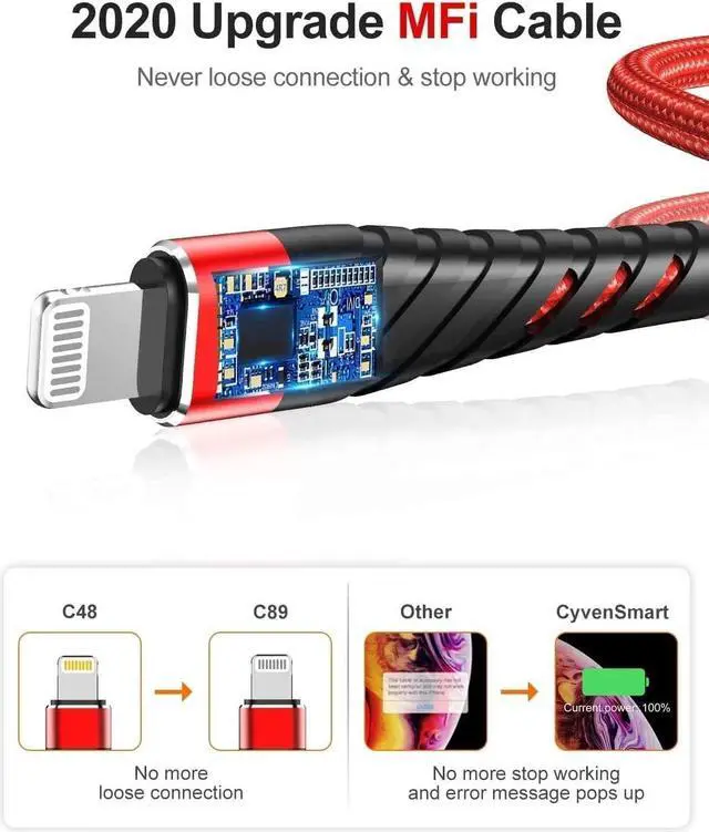 Alt view image 4 of 7 - (2 Pack) Long iPhone Charger 10ft for [MFi Certified],CyvenSmart 10 Foot Lightning Cable Fast Charging Cord 10 Feet for iPhone 12/12 Pro/11/11 Pro/11 Pro Max/XS/XS Max/XR/X/8/8 Plus/7/7 Plus/6 Plus