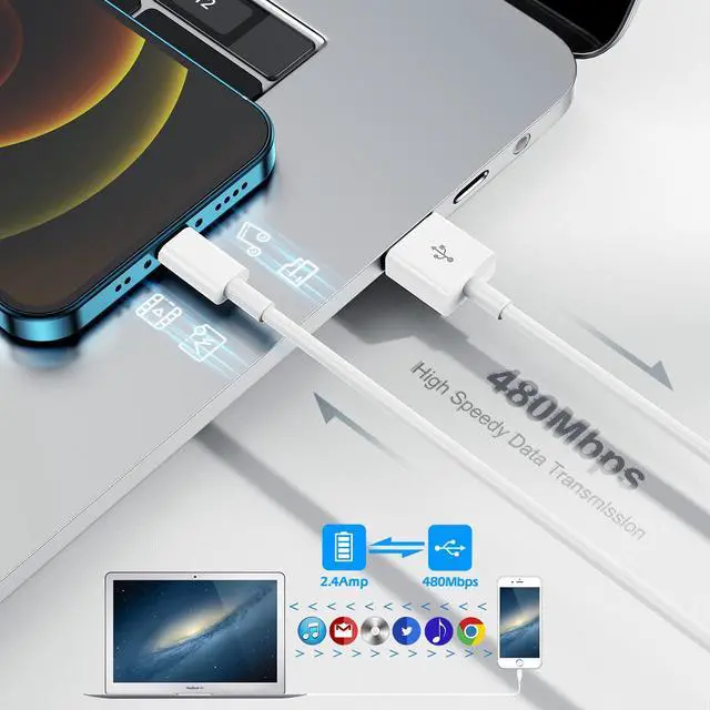 Alt view image 3 of 7 - iPhone Charger 3FT [ MFi Certified] Lightning Cable Original 3Pack USB Fast Charging Data Sync Cord Compatible with iPhone 13/12/11 Pro Max/XS MAX/XR/XS/X/8/7/Plus/6S/6/SE/5S(3Pack)
