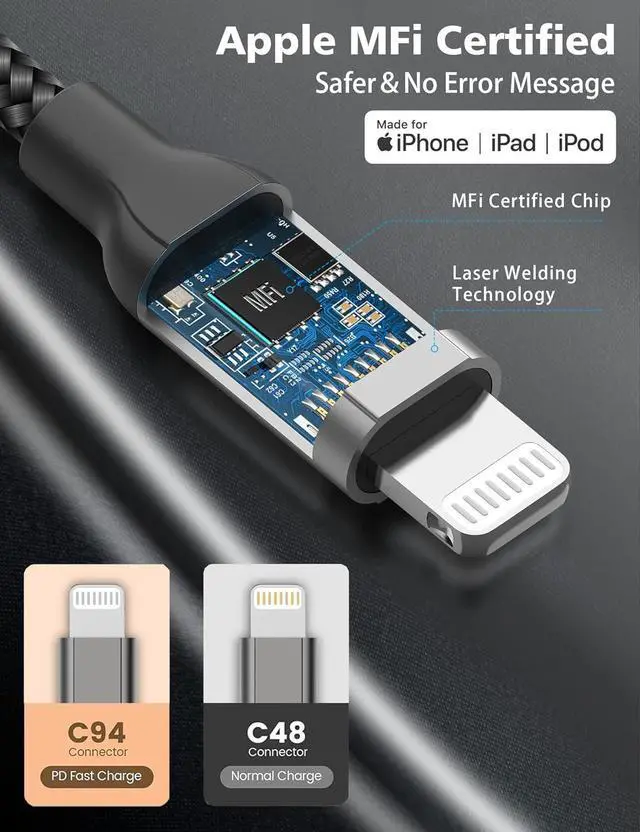 Alt view image 3 of 7 - 1ft USB C to Lightning Cable Short [ MFi Certified] 2Pack USB C iPhone Charger PD Fast Charging 12inch Nylon Braided Type C to Lightning Cord for iPhone 14 13 12 11 Pro Max Mini XR XS 8 SE iPad
