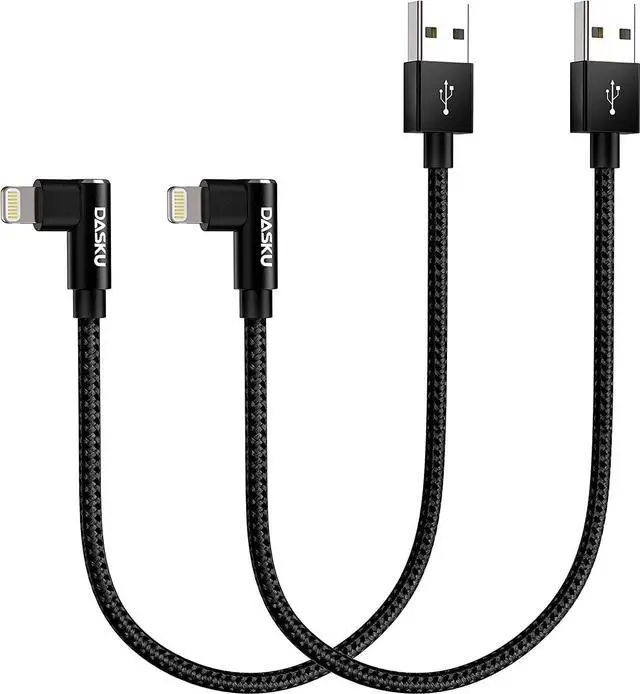 Main image of Short iPhone Charger 1FT 2Pack [ MFi Certified] 12 inch 90 degree Lightning Cable Fast Nylon Braided Right Angle iPhone Charging Cord Compatible with iPhone 14/13/12/11/XS/XR/X/8/7/6/6s Puls/iPad