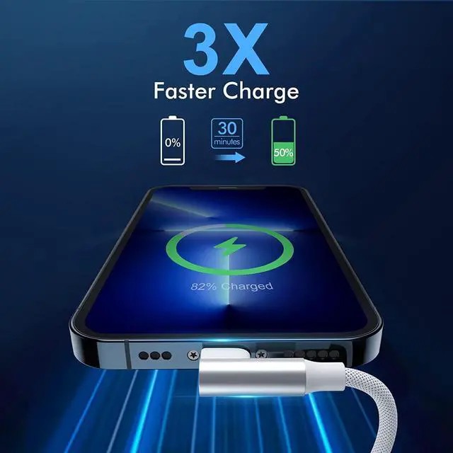 Alt view image 3 of 7 - iPhone USB C to Lightning Cable,2Pack 6FT MFi CertifiedRight Angle 90 Degree iPhone Fast Charger Nylon Braided 20W Charging Data Syncing Cord Compatible with iPhone 14/13/Pro/ 12/Max/11/XS/XR/8/Plus