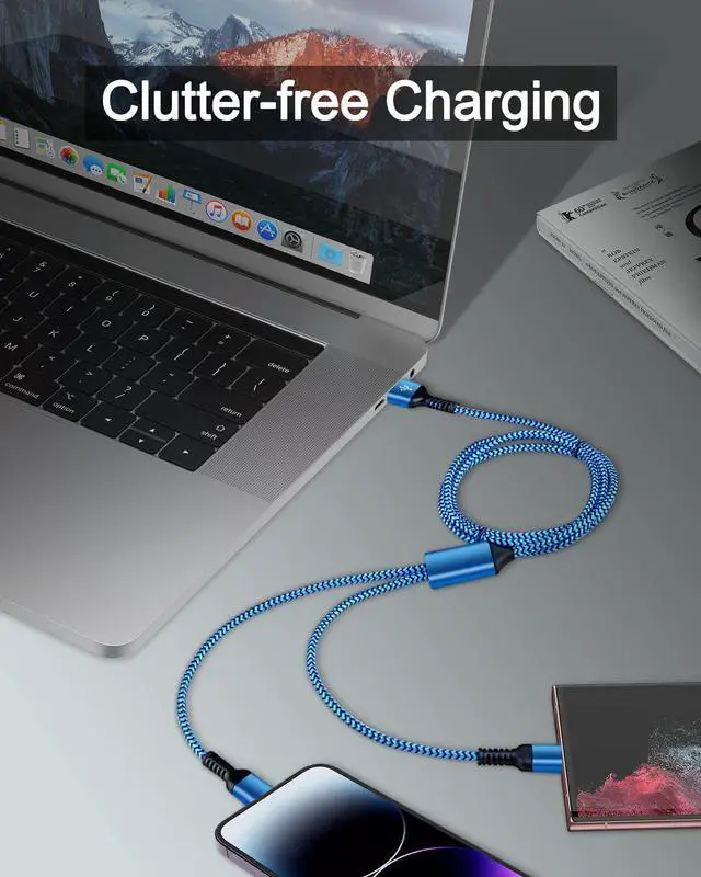 Alt view image 6 of 7 - Multi Charging Cable 2-in-1 4FT Long Multiple Charger Cord USB to Lightning & Type C Port  and Android Braided Charging Wire for iPhone 16 15 Pro Max 14 13 12 8Plus iPad Air/mini Galaxy Pixel